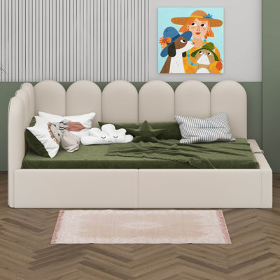 Twin Size Upholstered Daybed With Scallop-Shaped Guardrail And Hydraulic Storage, Velvet Ottoman Sofa Bed, Metal Slatted Frame by Mercer41
