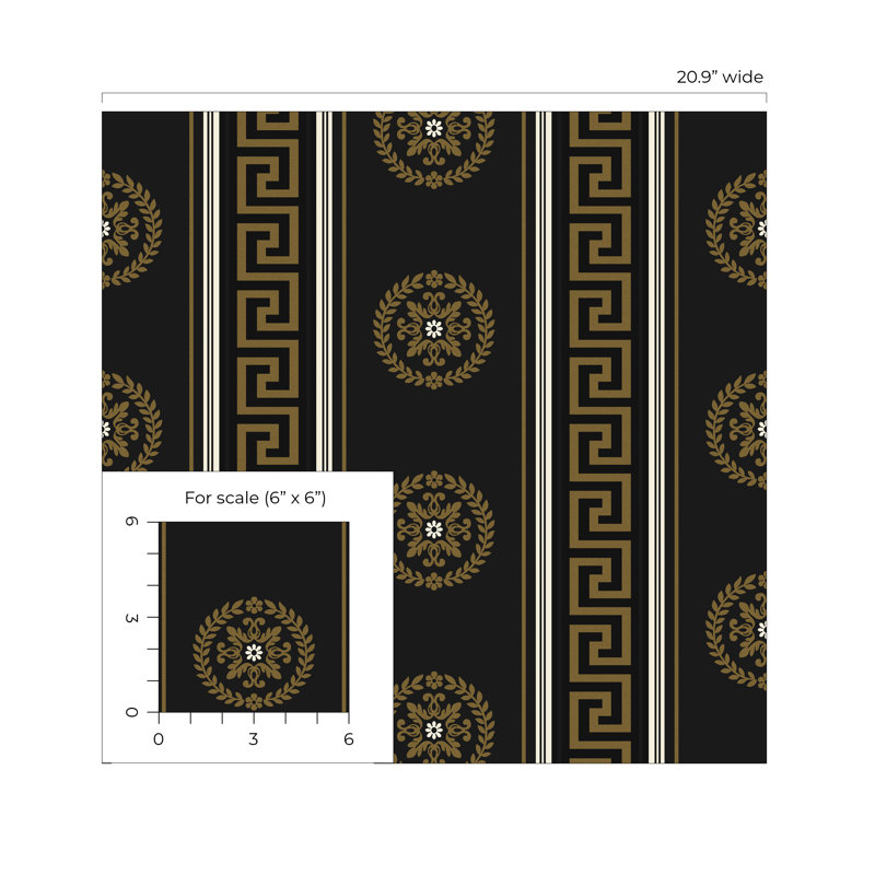 Papier peint non tissé à motif de médaillon Classico, Noir et or