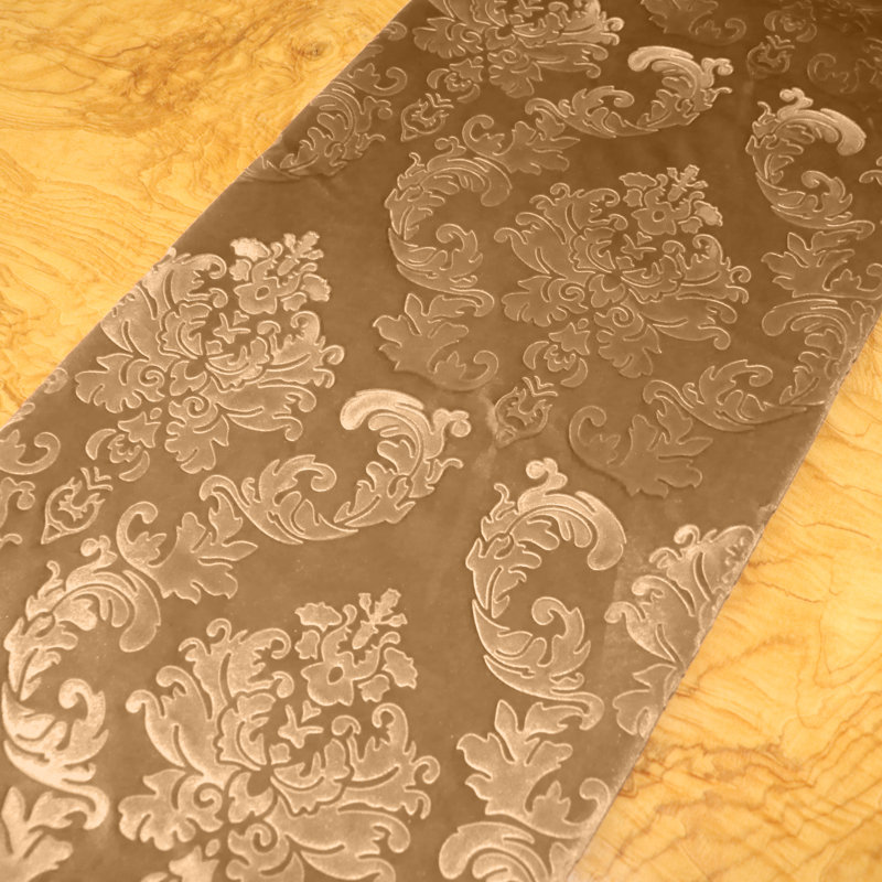 Velvet Damask Table Runner, Beige, 144" x 12"
