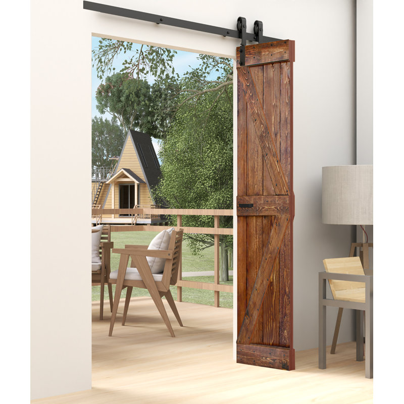 Porte de grange pliante en bois massif de style K avec trousse de quincaillerie - assemblage requis, Noyer classique