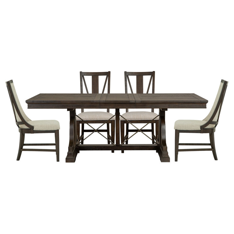 Extendable Trestle Dining Table With 2 Side Chairs And 2 Host Chairs, 5 Pieces: Table, 4 Chairs