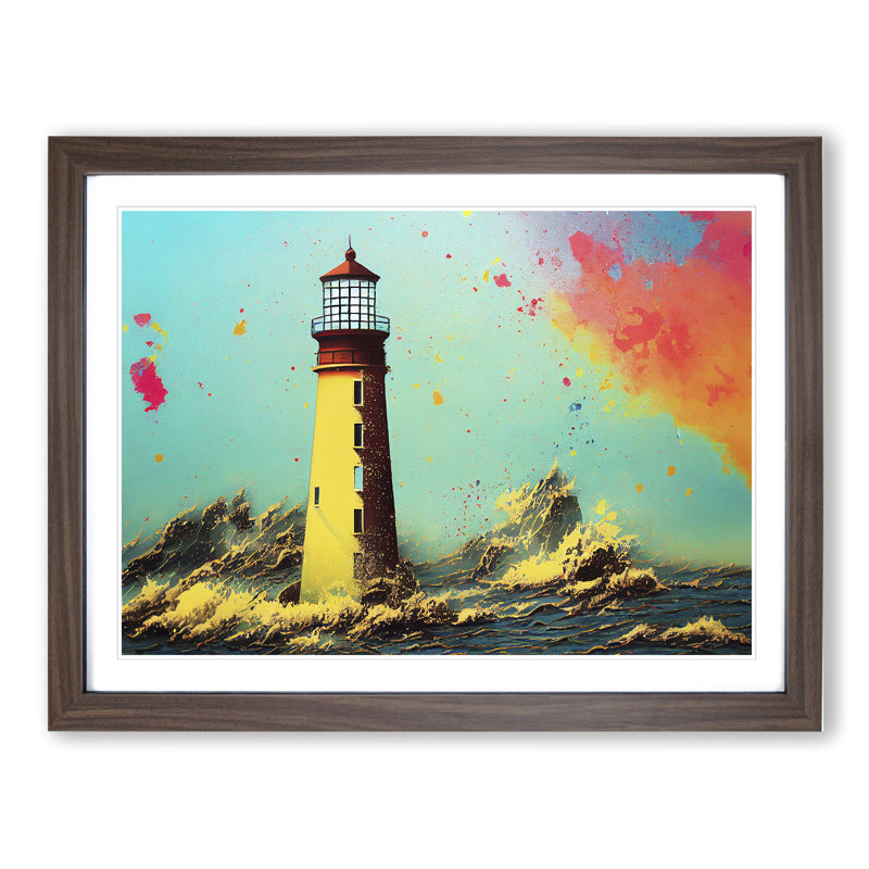 Lighthouse Splash Vol.1 - Single Picture Frame Painting, 25cm H x 34cm W x 2cm D, Walnut