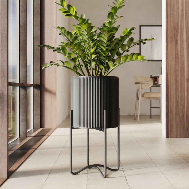 Clabe Everett Pot with Ambrose Base, 25.25" H x 13.25" W x 13.25" D, Black