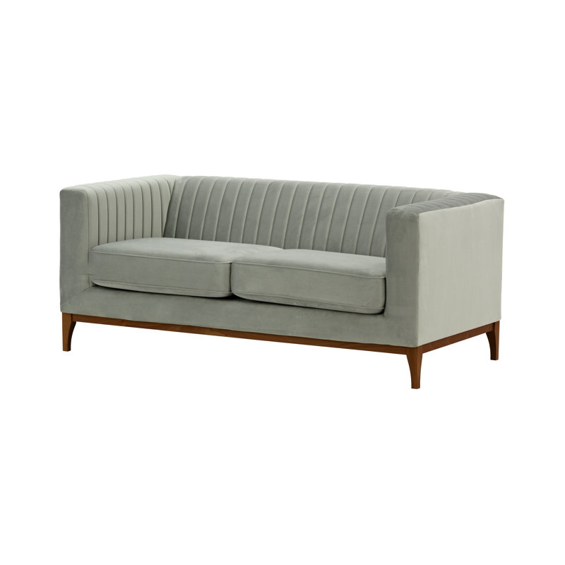 Buie Velvet Sofa, Mustard Yellow, Dark Oak