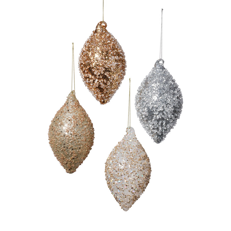 Ensemble de 12 décorations de Noël en verre perlé à perles, Rose