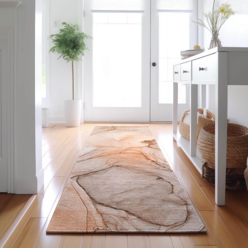 Tapis orange Cerrito AMF502 lavable à la machine de qualité supérieure, Tapis de couloir 2 pi 3 po x 7 pi 6 po