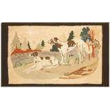 Antique Pictorial American Folk Art Dog Pattern Hooked Animal Rug