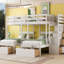 Lit superposé double au-dessus de simple et simple, lit superposé triple en bois avec tiroirs et garde-corps (blanc)-2105316963