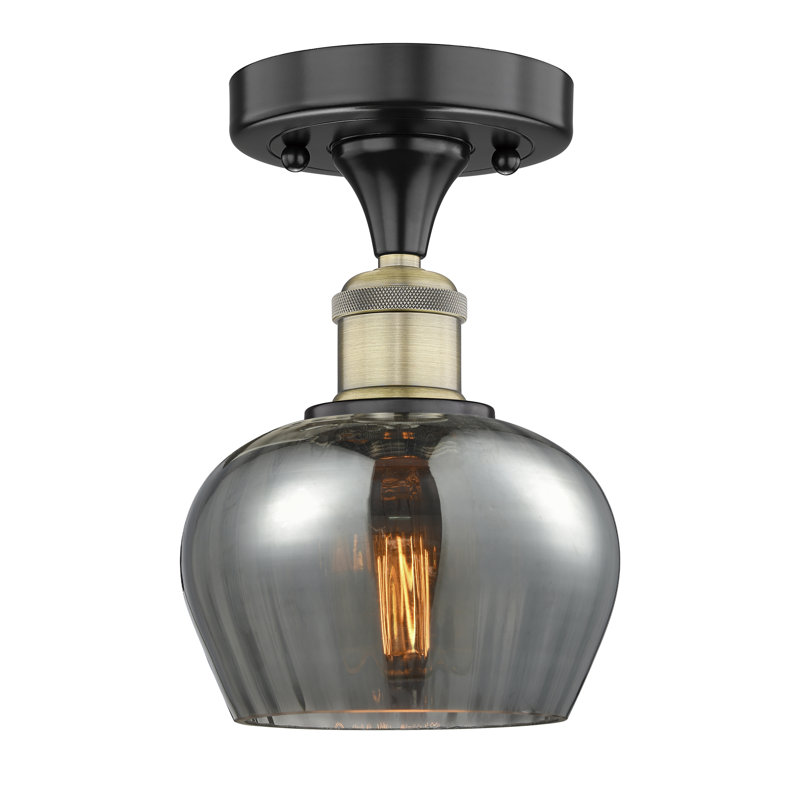 Plafonnier semi-encastré Hayons, Laiton antique noir, Plaqué couleur fumée