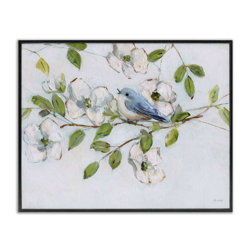 Oiseau bleu sur une branche de cornouiller, estampe numérique, conception de Sally Swatland, H 24 po x l 30 po