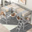 Lit mezzanine simple avec 2 bureaux encastrés en forme de L, bois gris et solution de chambre à coucher simple avec bureau intégré-1723949052