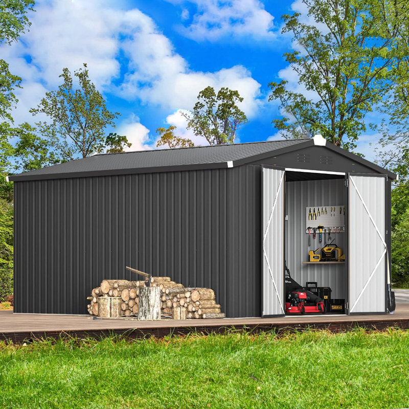 10' X 14' Shed Metal, Outdoor Storage Sheds, Gris foncé