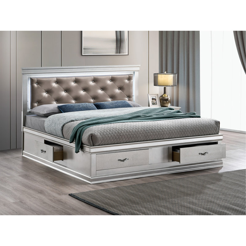 Grand lit Lorana (matelas non inclus), champagne argenté, Queen