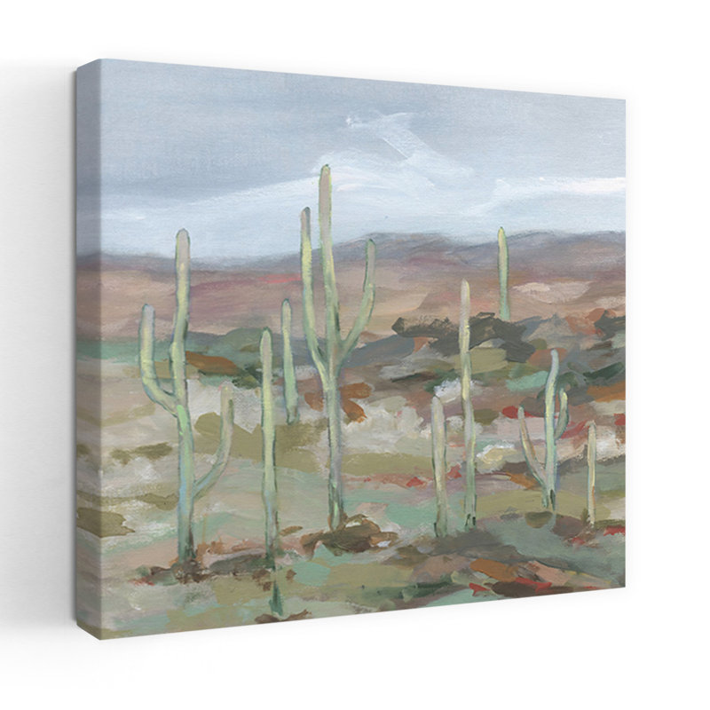 The Cactus Club II, art mural abstrait contemporain, paysage de cactus minimaliste, H 36 po x l 36 po