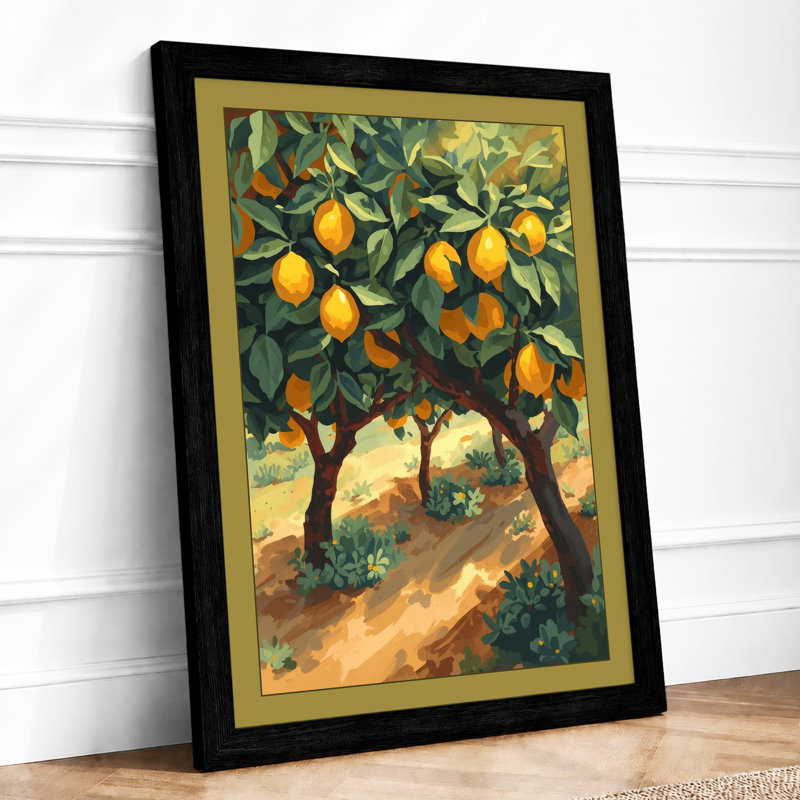 Golden Citrus Grove Botanical - Framed Print, A1 - 84.1 x 59.4 cm, Black