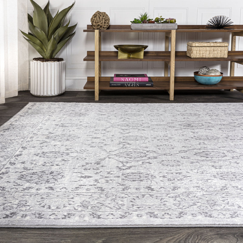 Hopedale Modern Persian Floral Gray Rug, Rectangle 4' x 6'