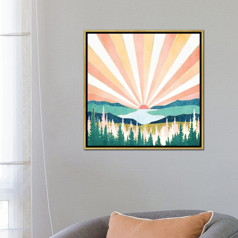 Coucher de soleil d'été - impression, Aucun mat, 26" H x 26" W x 1.5" D, Toile encadrée d'or