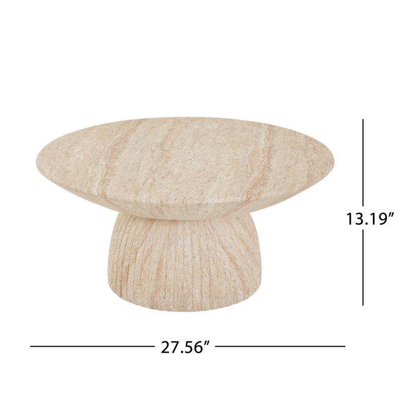 Fluted Modern Wabi Sabi Round Cocktail Table, Blanc cassé