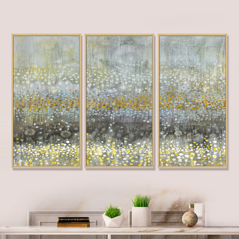 «Glam Rain Abstract III», ensemble de 3 reproductions d'art moderne sur toile encadrées, H 20 po x l 36 po x P 1 po, Brun