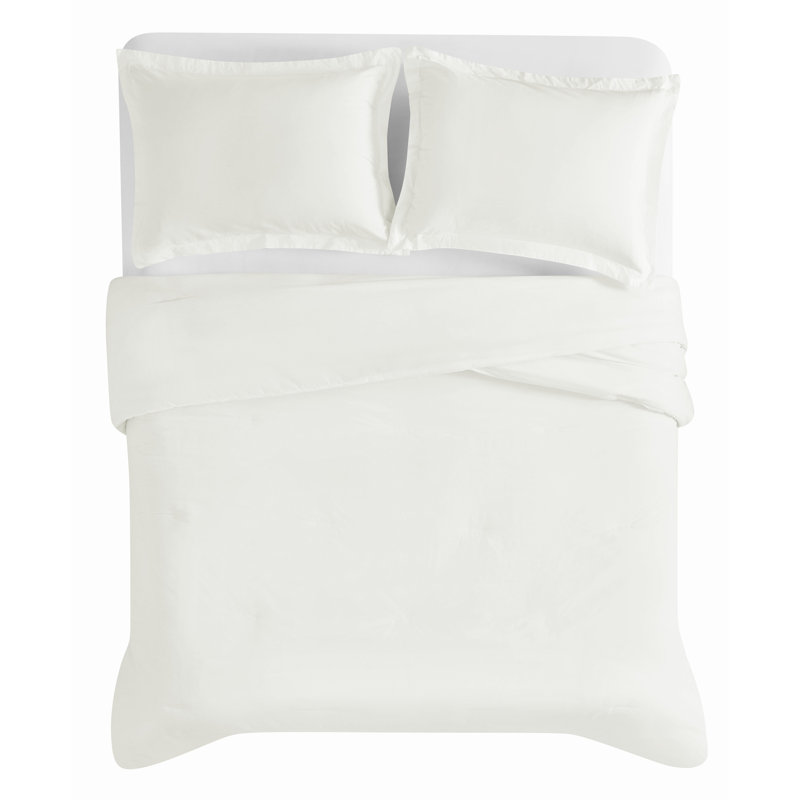 Brooklyn Loom Essential Cotton Comforter Set, Twin Extra Long Comforter  + 1 Sham, White