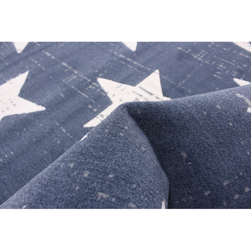 Ensemble de tapis à motif géométrique bleu marine / ivoire Janill, Rectangle 5 pi 3 po x 7 pi 7 po
