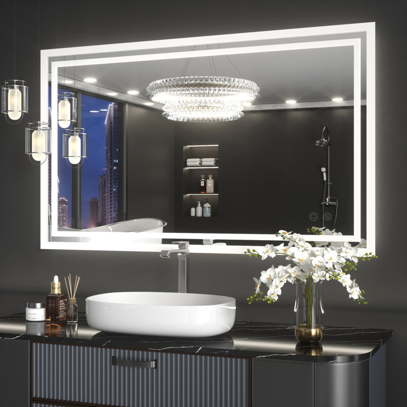 Miroir de salle de bain avec miroir mural anti-buée, 40 po x 24 po