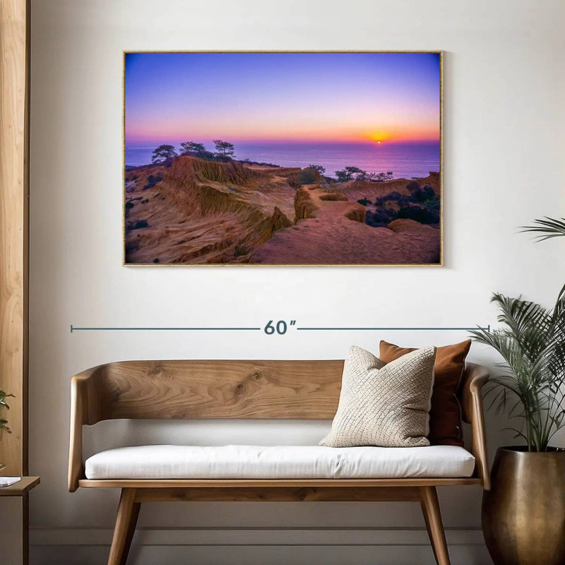 Coucher de soleil Torrey Pines, Cadre flottant en bois naturel, 46 po x 31 po