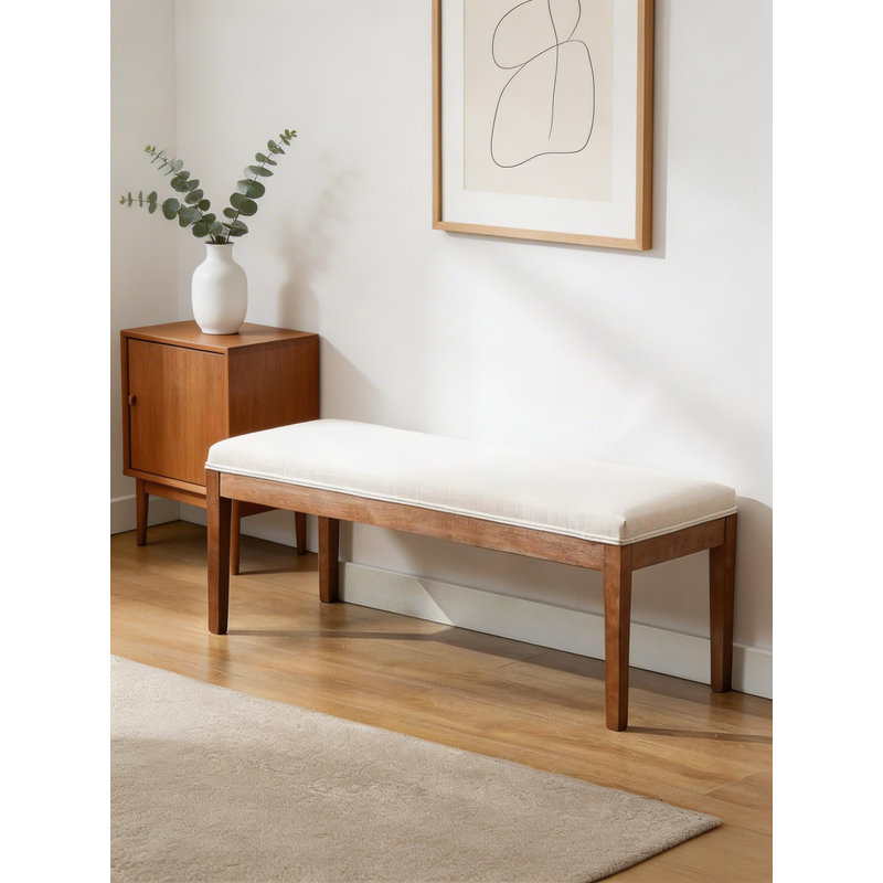Banc rembourré en lin de style campagnard avec pieds en bois massif robustes et durables; Un banc multifonctionnel pour les entrées, les tables de chevet, les salles à manger et les couloirs.