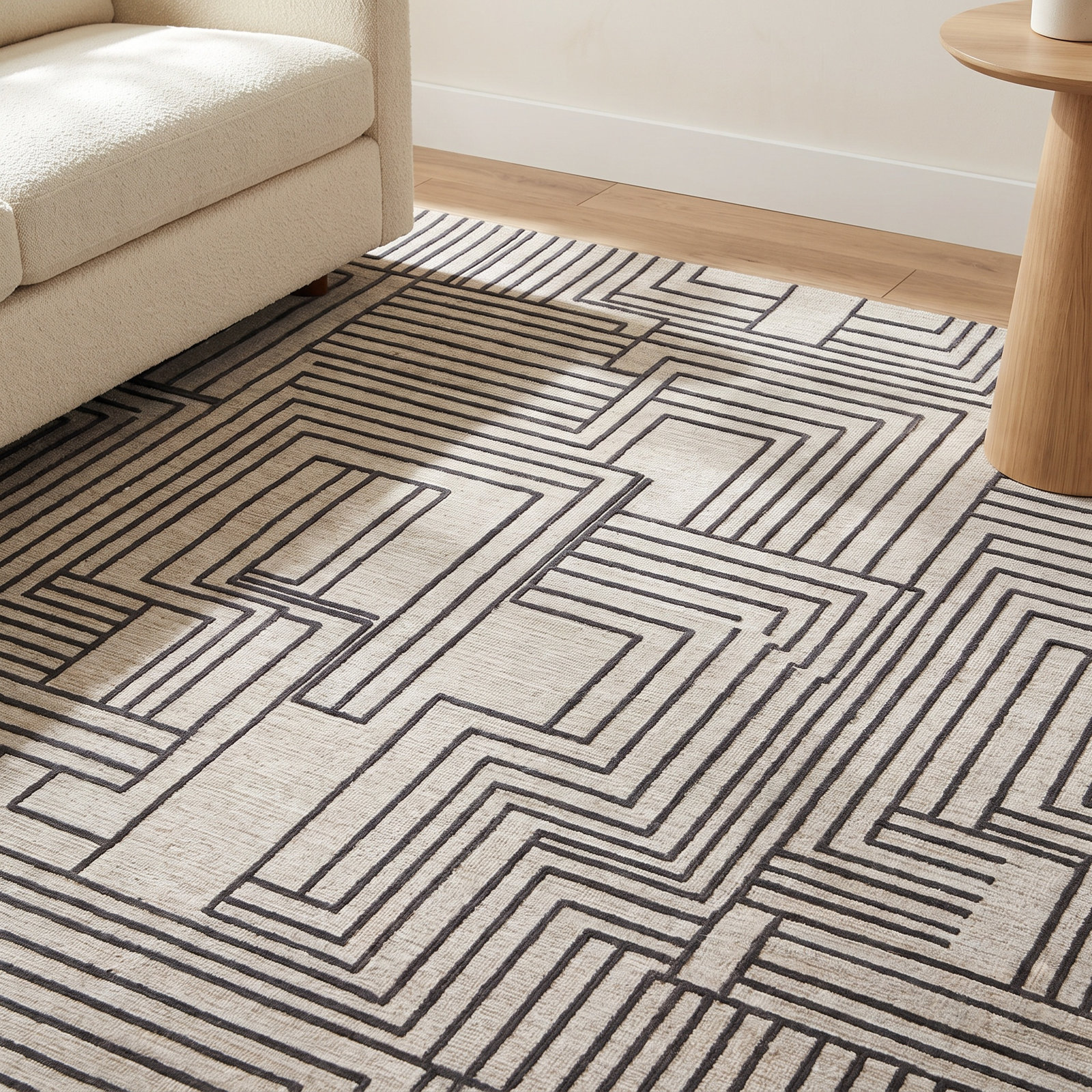 Gansett Tan Brown Hand-Woven Geometric Rug, Rectangle 8' x 10'