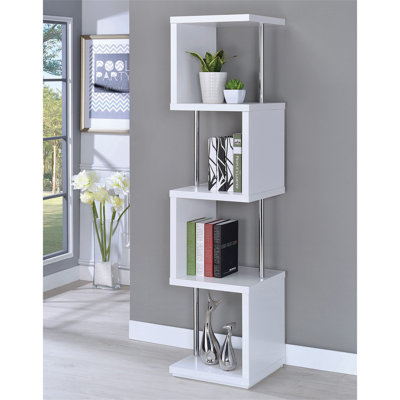 Bibliothèques rectangulaires à 4 tablettes en blanc et chrome