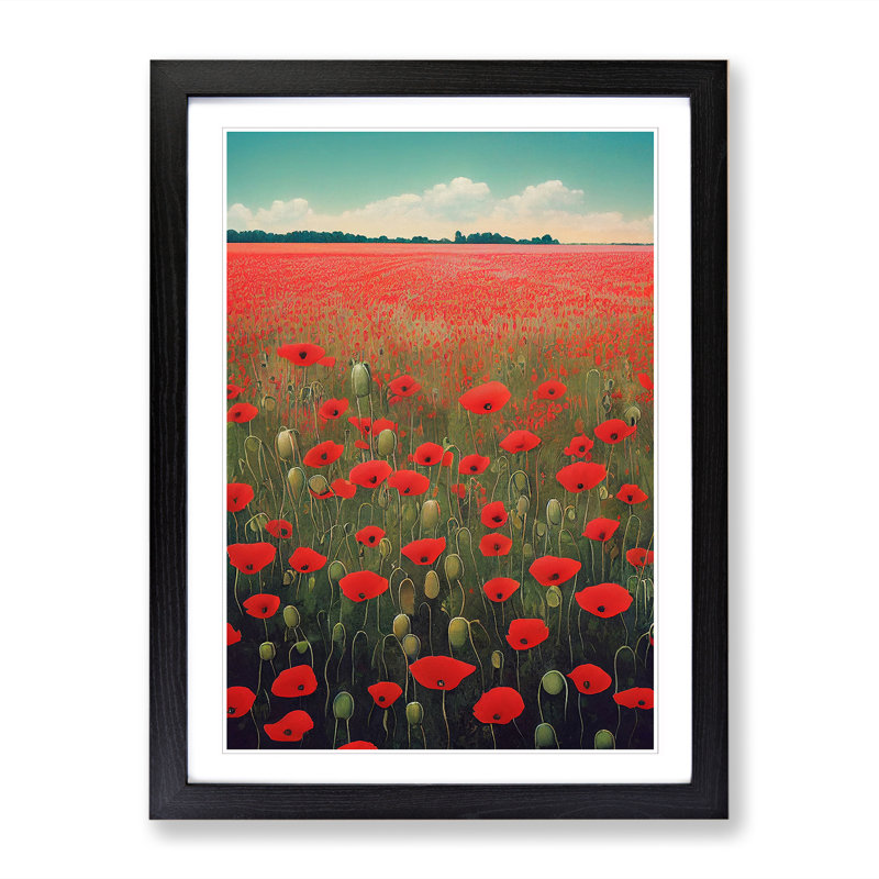 Poppy Field Vol.3 - Picture Frame Print, 34cm H x 25cm W x 2cm D, Walnut