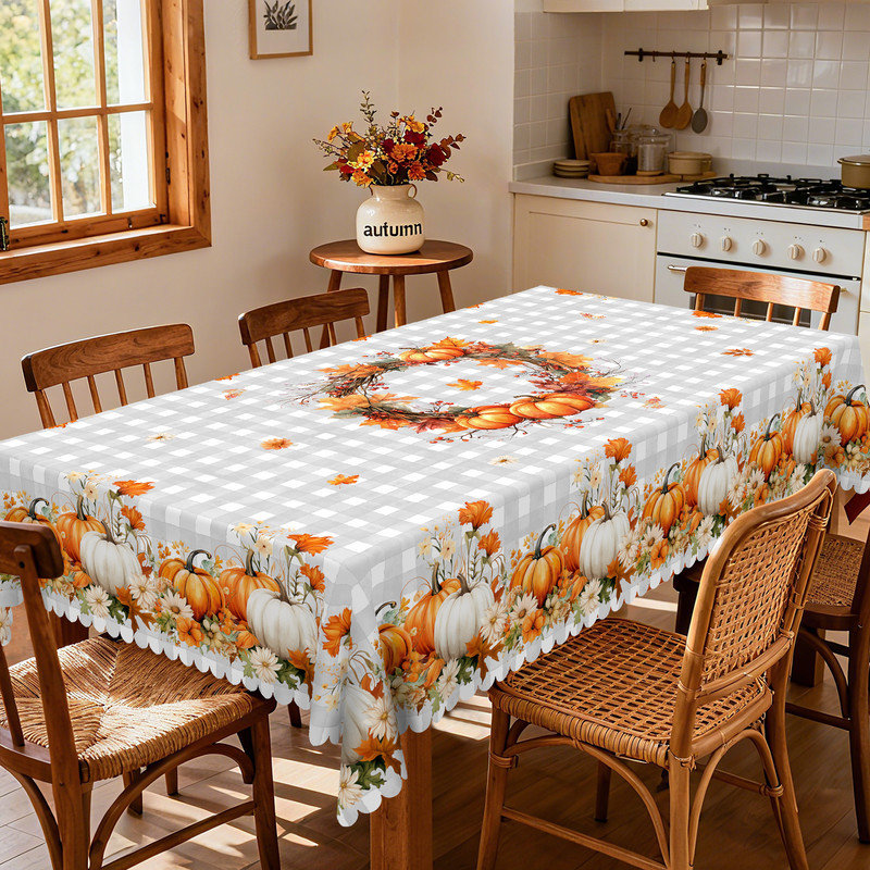 Checkered pattern design with Machine-washable polyester tablecloth, 70.8" L x 55.12" W