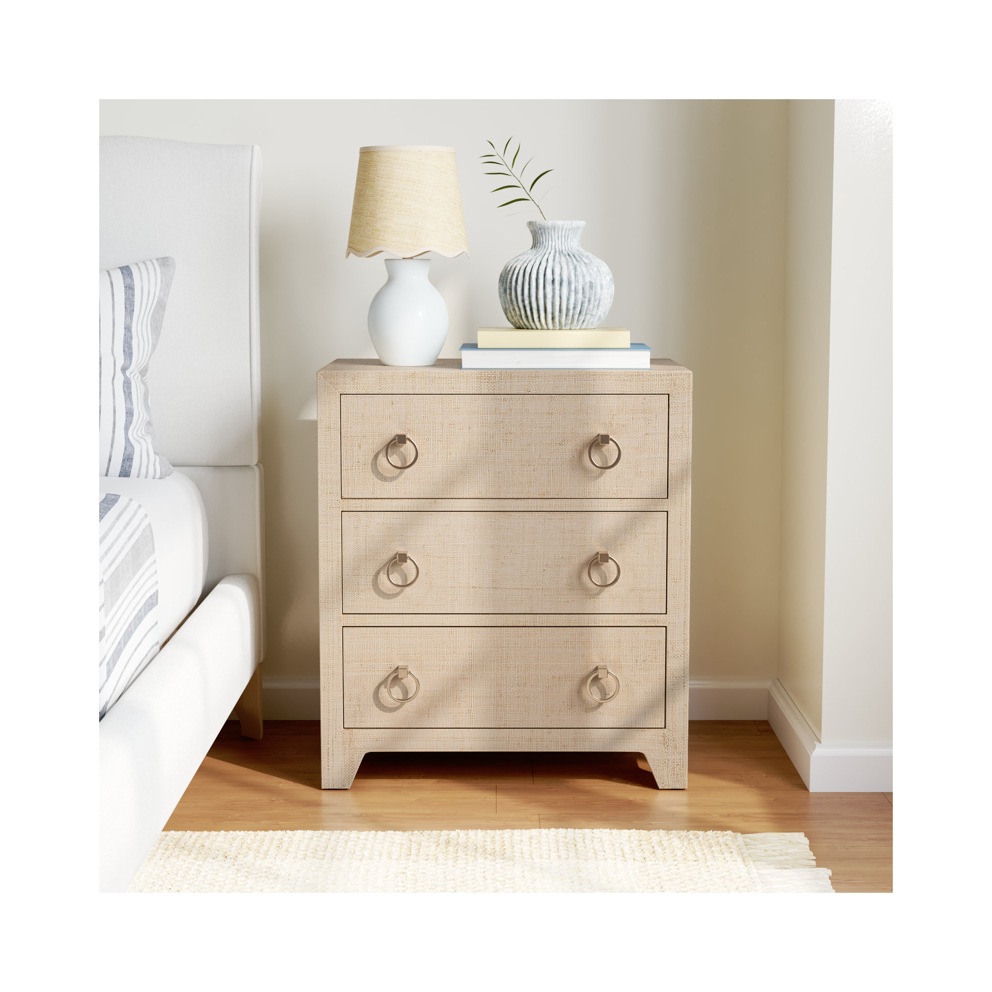 Cleo 3 - Drawer Raffia Dresser, Natural