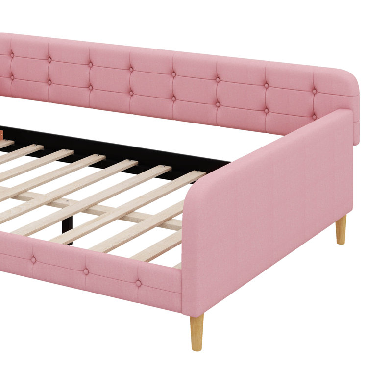 Daybed With Fabric Upholstery And Leg Support, Full, Rubine