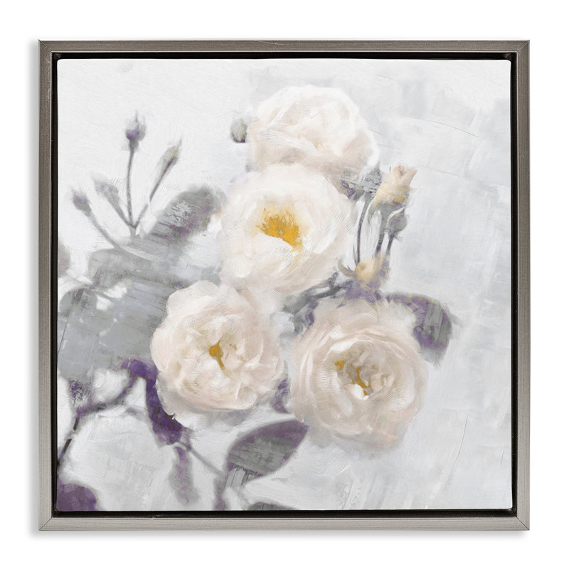 Ensemble de cadres flottants White Blooms, design par Emily Ford, Cadre flottant gris lustré, H 18 po x l 18 po