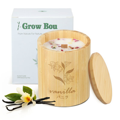 Bamboo Jar Wood Wick Candle With Crackling Sound, Vanilla Scent, 100% Soy Wax
