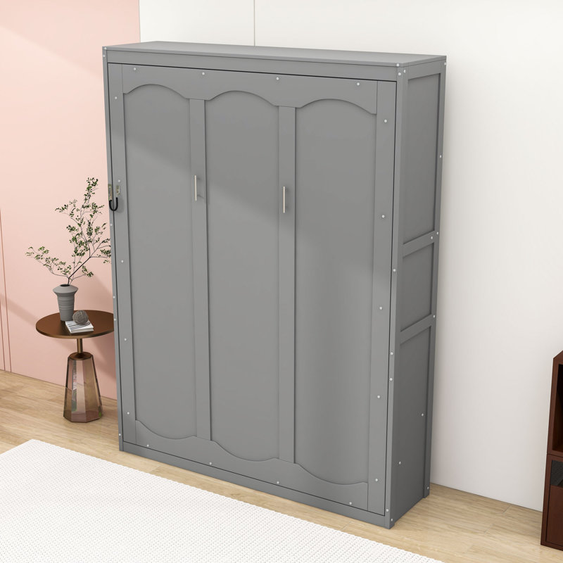 Murphy Bed Cabinet with Built-In Shelves, Queen, Gray