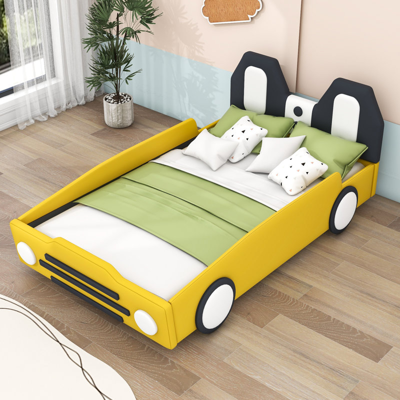 Lit plateforme tapissier Livnat, Jaune