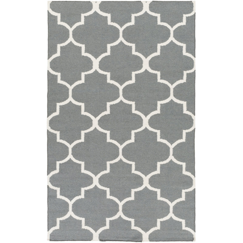 Tapis gris anthracite en laine à tissage plat fait main géométrique Bangor, Rectangle 9 pi x 12 pi