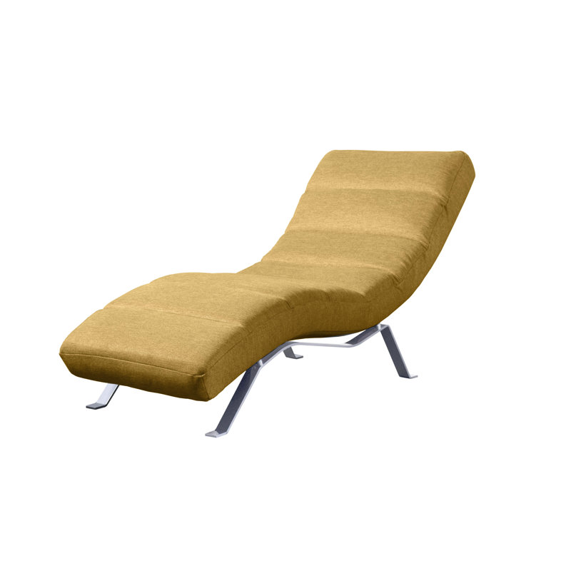 Brixham Upholstered Chenille Fabric Chaise Lounge with Adjustable Back, Yellow, Silver