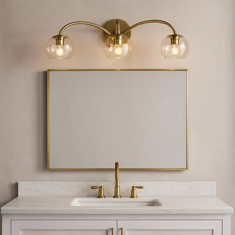 Belford Plug & Play 3-Light Vanity Light in Transitional and Modern Style-7.07 Inches Tall and 24 Inches Wide, Satin Brass