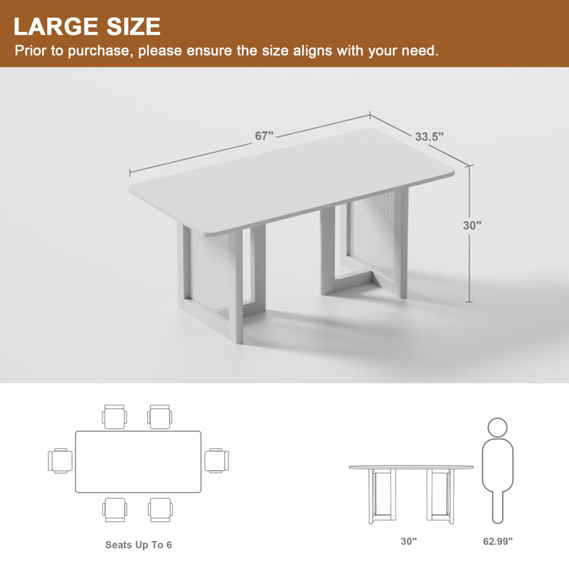 Andiel 33.5"W×30"H Wood Dining Table, Natural Wood, 30"H x 67"L x 33.5"W
