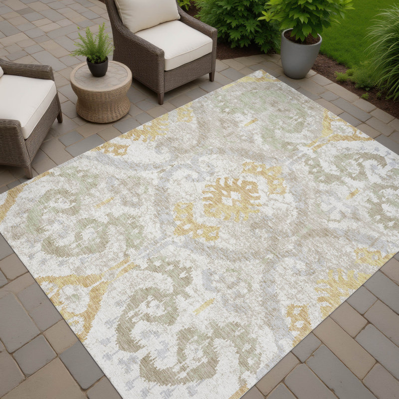Tapis ikat intérieur / extérieur lavable à la machine Chantille ACN2614, Ivoire ivoire, 9 pi x 12 pi