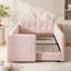 Lit plateforme tapissier simple avec tête de lit en forme d'oreille de lapin, avec barrière de sécurité et poche, tissu bouclé, rose-1136010961