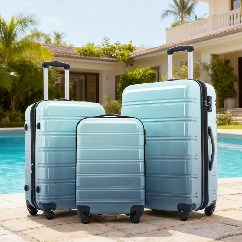 Valise extensible 3 pièces avec roulettes Hardshell, Blue+Multi