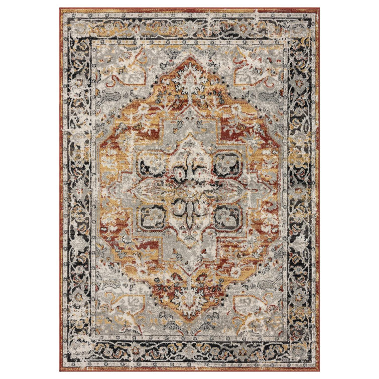 Rectangle Moroccan Machine Woven Polypropylene Area Rug in Orange/Grey/Black
