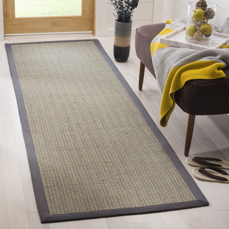 Tapis brun / gris en jute Arlen, Tapis de couloir 2 pi 6 po x 8 pi