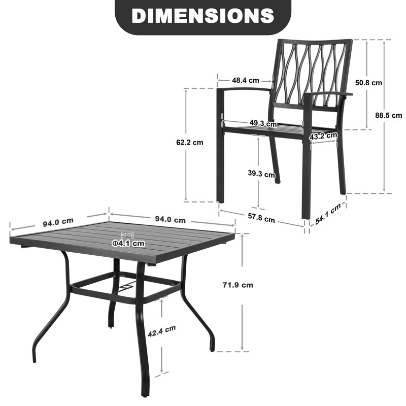 Outdoor 5-Piece Dining Set with Umbrella Hole, Black