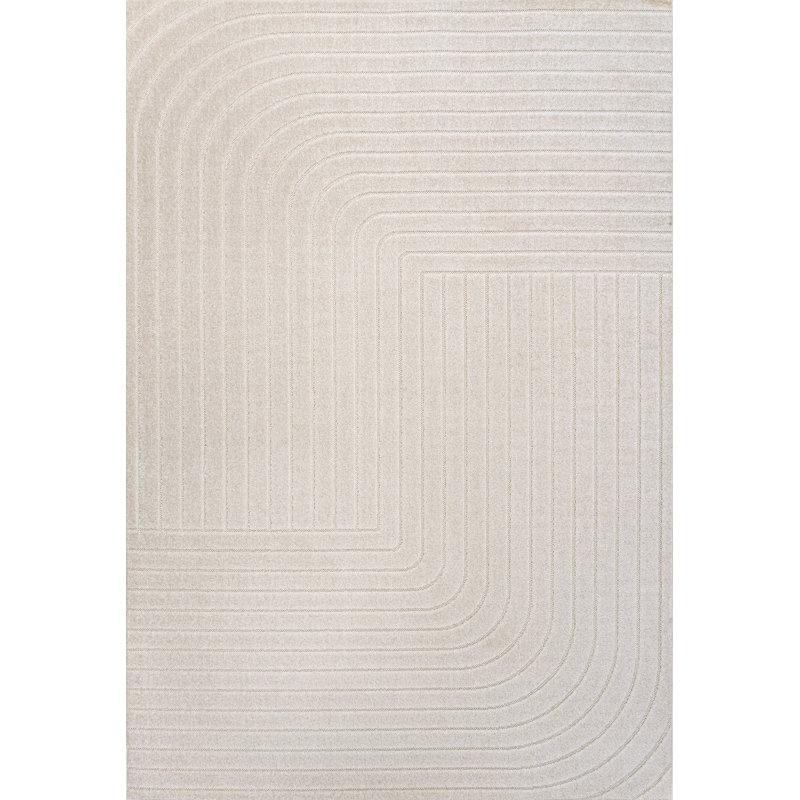 Odense High-Low Minimalist Angle Geometric Ivory/Cream Indoor/Outdoor Rug, Rectangle 11'10" x 18'