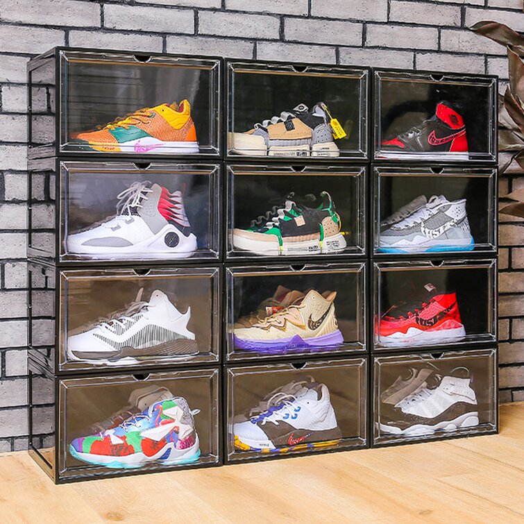 6-Tier Foldable Shoe Rack Organizer for Closet 6-12Pairs Plastic  Collapsible Shoes Storage Box Clear Shoe Boxes Stackable with Door Easy  Assembly Shoe Cabinet Bins with Lids Large